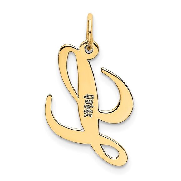 14k Yellow Gold, Ella Collection Medium Fancy Script Initial L Pendant - Picture 3 of 5